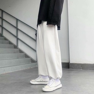Hong Kong estilo pantalones de chándal de los hombres Casual All-MatchinginsLoose blanco tobillo bandas pantalones niños Casual pantalones deportivos de Color sólido Micro elástico ancho pantalones harén pantalones (1)