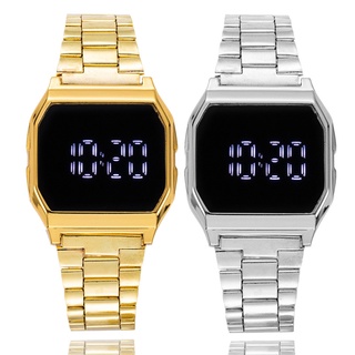 Luxury Classic Touch Screen LED Women Watches Casual Unisex Digital Electronic Watches Simple Business Square Dial Stainless Steel Wristwatch