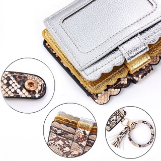 NAAICE Women Wallet Keychain PU Leather Leopard handbag Wristlet Keyring Fashion Circle Bangle Bracelet Tassel O Ring Car key Holder Card Bag (7)