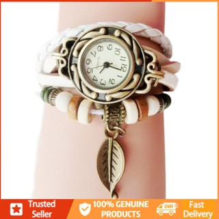 reloj de pulsera vintage con colgante de hoja para mujer