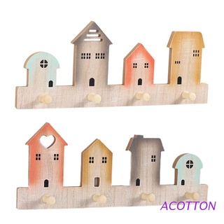 acotton de dibujos animados colorido casa 4 ganchos montado en la pared perchero de madera perchas de madera acabado liso decorativo hogar almacenamiento