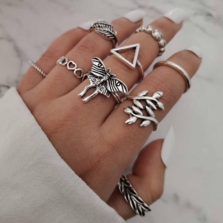 9 unids/Set Vintage mariposa hojas anillos conjunto de moda geométrica triángulo corazón abierto anillos para mujeres accesorios de joyería