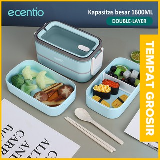 Ecentio - fiambrera de doble capa (1600 ml, gran capacidad, caja de almuerzo, caja de almuerzo)