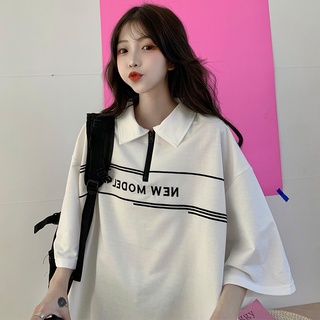 Japonés polo camisa de manga corta t-shirt mujeres 2021 suelta versión coreana ins moda harajuku estilo bf media manga