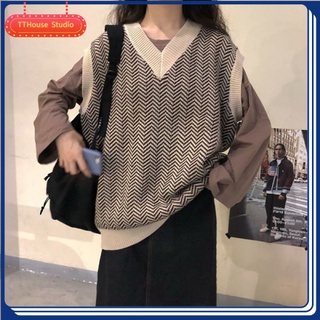 Estilo de las mujeres de punto sin mangas suelto V-cuello chaleco suelto cuello en V suéter (1)