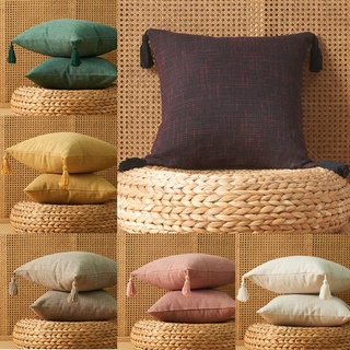 brroa funda de cojín de lino de algodón de color sólido funda de almohada hecha a mano para decoración del hogar, respaldo