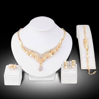 [Onewsun] Collar Vintage pendientes joyería moda oro mujeres cristal fiesta conjuntos de joyería (4)