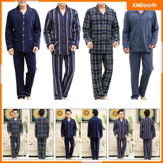 [xmeqvpth] pijamas de los hombres tamaño xl ropa de dormir loungewear top y pantalones largos pantalones 100% algodón botón abajo pijama conjunto para el hogar