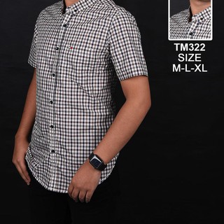 Cheaaaaph camisa corta hombre chico cuadros rayas combinación M-XL slimfit casual Simple y