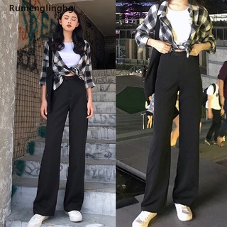 [rhg] mujer cintura alta streetwear pantalones negro suelto gasa ancho pierna pantalones de oficina venta caliente