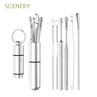 SCENERY Portable Ear Care Tools Multifunction Earpick Ear Wax Remover 360° Cleaning Professional Stainless Steel Reusable Massage Spiral Ear Canal Cleaner