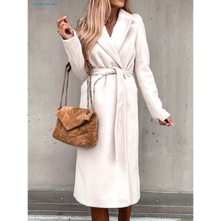 nlshime mujer abrigo oversize color sólido dobladillo dividido abrigo con cordones para oficina (6)