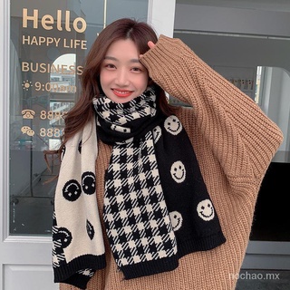 cara sonriente bufanda femenina invierno lindo chica estilo coreano todo-matchinginstrendy estudiante de punto de lana mantener caliente bufanda a cuadros