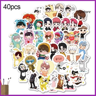 [VIP] 40 pegatinas adhesivas impermeables de dibujos animados BTS para nevera, decoración de teléfono (1)
