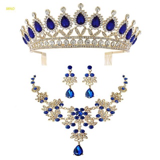 Amo Azul novia corona De pelo triple joyería De ropa De boda collar De boda diadema aretes Para mujer (1)