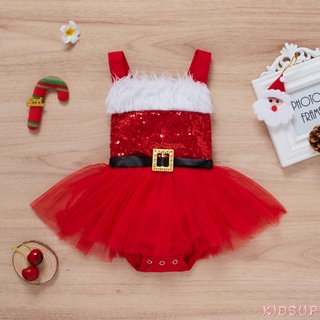 Kidsup-baby Girl mameluco de navidad con lentejuelas sin mangas/mameluco corto con tirantes
