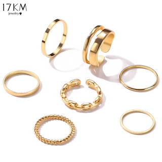 17KM 7 unids/set de cadena coreana anillos de oro abierto Retro Simple anillo accesorios de joyería