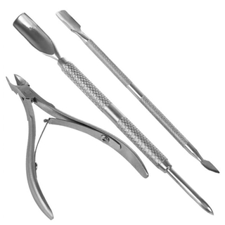 3 piezas de cuchara de arte de uñas empujador Nipper cutícula manicura acero inoxidable juego de herramientas