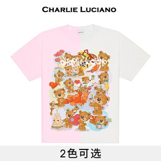 Charlie Luciano oso impresión T-shirt verano nueva pareja suelta cuello redondo manga corta top trend
