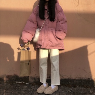 Abrigo de algodón con capucha de estilo universitario de bolsillo de canguro de algodón para mujer estilo coreano de invierno todo-fósforo de algodón térmico acolchado de algodón