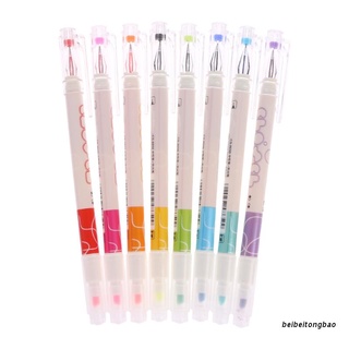beibeitongbao 8Pcs Double Headed Drawing Mark Fluorescent Pen Cute Art Highlighter Stationer