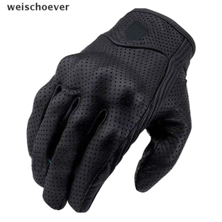 [weischoever] Genuine Leather Motorcycle Gloves Perforated Full Finger Touch Scree M L XL .