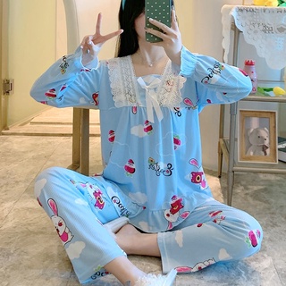 Nueva red pijamas mujeres primavera y otoño de manga larga traje pijamas mujeres Ins princesa estilo de dibujos animados más el tamaño de servicio a domicilio (4)
