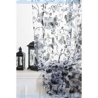 bufanda de mariposa transparente gasa habitación ventana cortina cortina cortina cenefa negro 1x2m