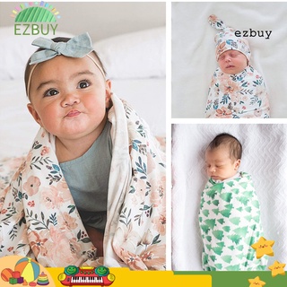 [ey] 2 unids/set bebé recibir manta floral patrón de piel amigable con la piel bebé ducha envolver sombrero kit para accesorios de bebé