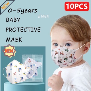 【10 piezas】 Máscara facial 3D KF94 de estilo coreano para bebés (0-3), niños (4-12) años, máscara facial protectora de 4 capas, KN95