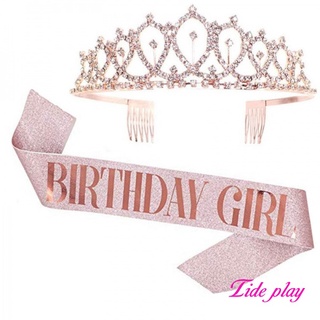 faja de cumpleaños y corona de cumpleaños niña reina fiesta de cumpleaños corona correa de hombro suministros de fiesta decoración de moda