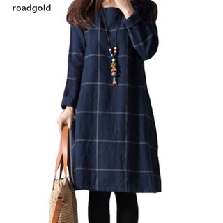 roadgold mujer tallas grandes vestidos de lino a cuadros manga larga midi vestido rgb (1)