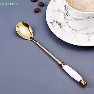 MARIAN 1 pc Coffee Spoon Creative Dessert Spoon Flatware Oval Spoon head Round Spoon head for Drink,Fruit,Cake Fashion with Ceramic Handle Mirror Polishing Stirring Spoon/Multicolor