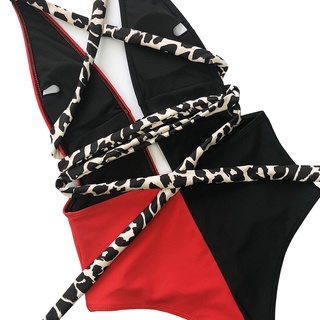 RH-traje de baño de una pieza para mujer, estampado de leopardo, estampado de leopardo con cinturón Bikini personalidad Sexy elástico traje de baño (8)
