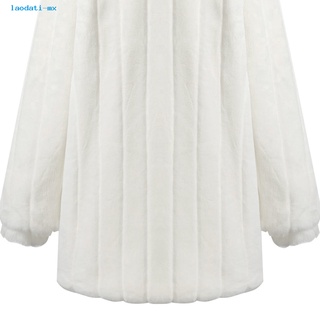 laodati piel sintética abrigo de invierno de media longitud de las mujeres abrigo esponjoso grueso prendas de abrigo (8)