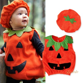 halloween bebé niños calabaza vestido sin mangas con sombrero cosplay disfraz ropa de fiesta para niño niña