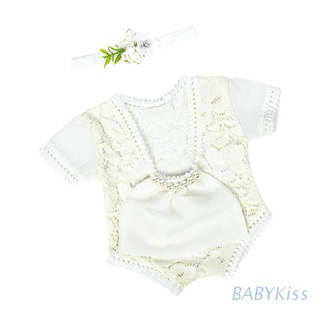 BBkiss Newborn Baby Photography Props Girls Lace Romper Jumpsuit Headband Set Outfits