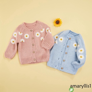 ✦VT✲Little Girls Knitted Cardigan, Autumn Toddlers Sweet Style Daisy Embroidery