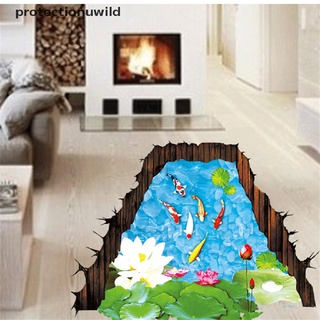 protección 3d estanque de peces piso pegatina extraíble mural vinilo decoración del hogar salvaje