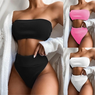 [gratis] Bikini de verano de las mujeres de cintura alta Bandeau Bikini trajes de baño femenino de dos piezas traje de baño Bikini conjunto ropa de baño