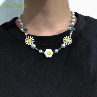 BAOXIN Hip hop Collar de flor de sol Chicas Joyería de moda Pulsera de mujer Margarita Perla Sonrisa De moda Antimilitarista coreano Cadena de clavícula