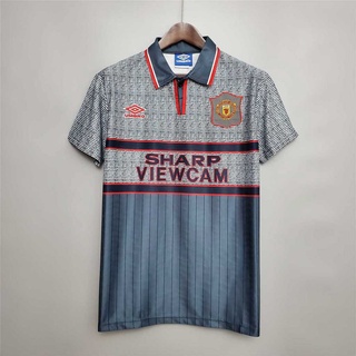 retro 94/96 manchester united away ii hombre gris camiseta de fútbol