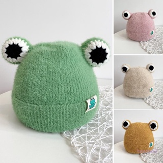 hear Kids Baby Winter Knitted Plush Warm Beanie Hat Cartoon Frog Eye Cuffed Skull Cap