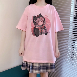 Kawaii mujeres T-shirt japonés de dibujos animados de gran tamaño de manga corta Anime Casual Hip Hop Harajuku Tops Ulzzang verano Vintage ropa (2)