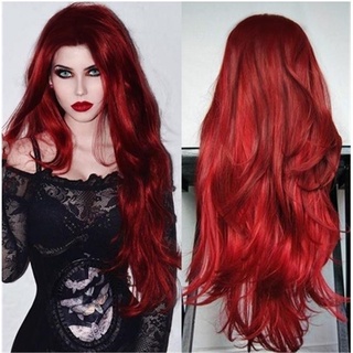 peluca de las mujeres largo pelo rizado gran onda vino rojo media longitud flequillo temperamento micro rizado pelo cubierta de la cabeza