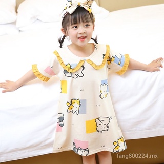 Children's Lingerie Women's Summer Short-Sleeved Combed Cotton Baby Child Little Girl Princess Parent-Child Girls Pajamas Home Wear