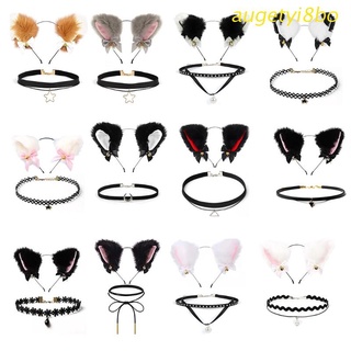 augetyi8bo Cat Ears Headband with Bell Necklace Set Halloween Collar Headpiece Accessories