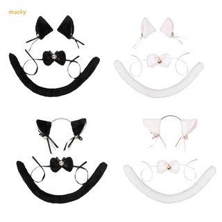 muc niñas anime orejas de gato aro de pelo conjunto peludo horquilla lolita kitty cola campanas arcos adornado hecho a mano halloween cosplay disfraz (1)