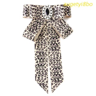 augetyi8bo Women Vintage Layered Ribbon Bowknot Brooch Pin Luxury Glitter Rhinestone Jewelry Decor Leopard Printed Collar Shirt Dress Jewelry Necktie