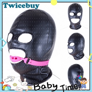 <twicebuy> máscara de esclavo de ojos de boca abierta de cuero sintético para adultos juego